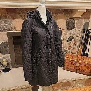 LAUREN RALPH LAUREN Women's Quilted Coat Hooded Full Zip Black